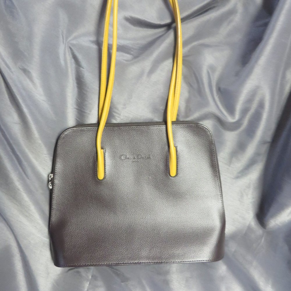 ❤️CLEO & PATEK PARIS Genuine Leather Brown and Mustard Handle Shoulder Bag Purse